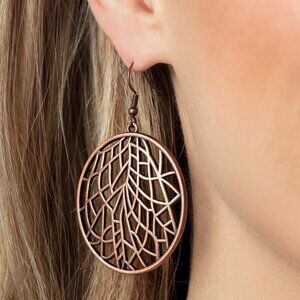 Paparazzi Jewelry Accessories - Fractured Foliage - Copper Earrings - Vintage